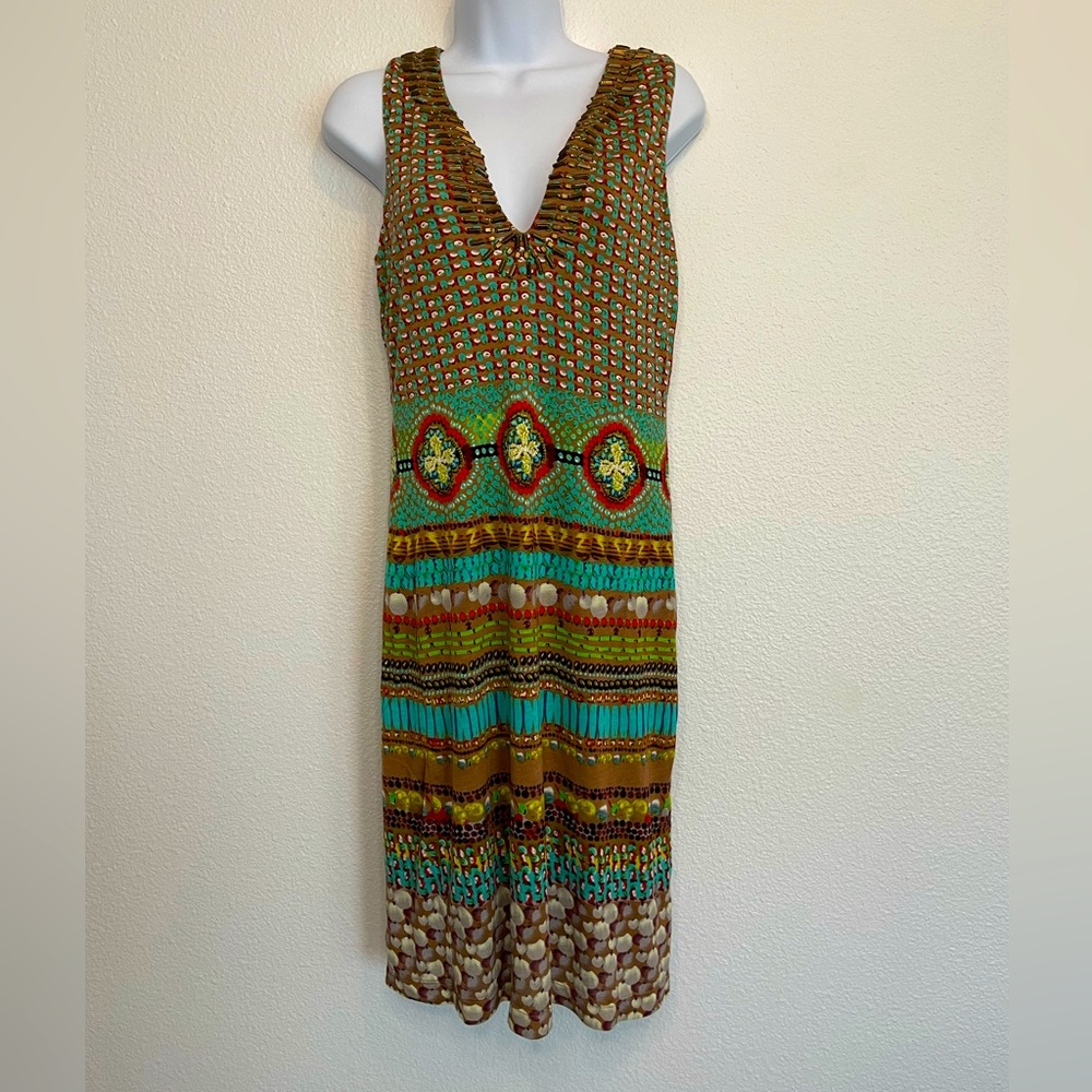Philosophy Beaded Accents Multicolored Tribal Pattern Lined Dress Size Small